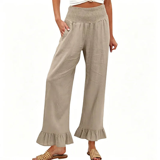 Moriom | Ruffle Hem Wide Leg Trousers