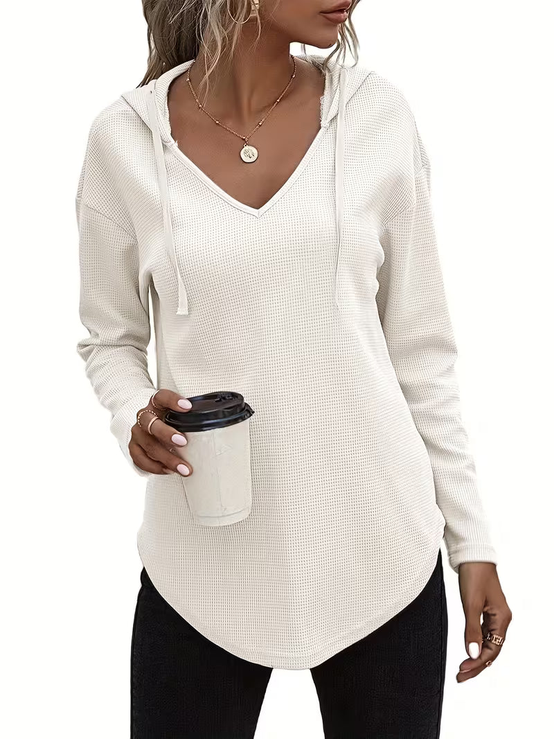 Heydi | Sweatshirt with V-Neck Hood Curved Hem
