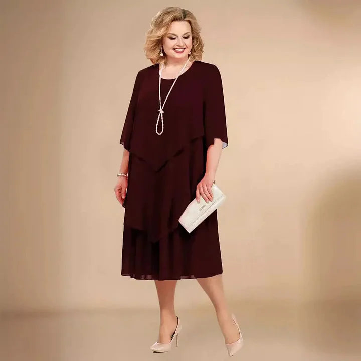 Leva | Chiffon Layered Midi Dress Half Sleeves