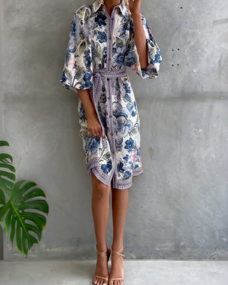 Nylera | Floral Print Button Front Midi Dress