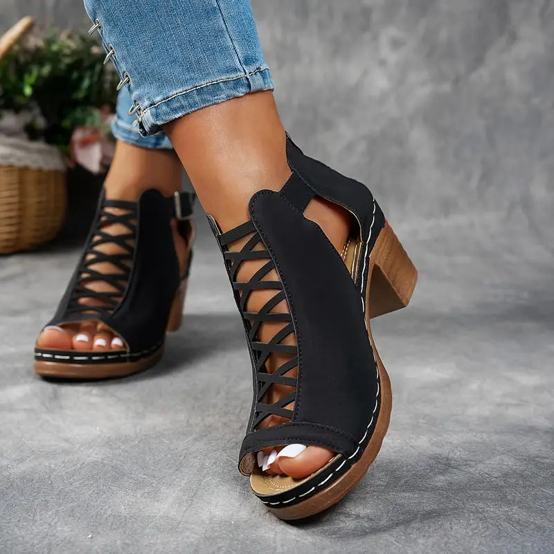 Alexia | Peep Toe Cut Out Block Heels