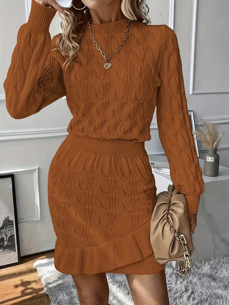 Katla | Knitted Cable Knit Long Sleeve Dress