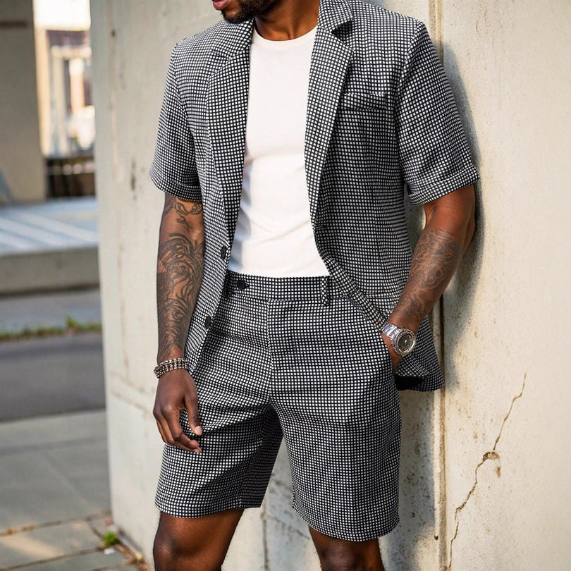 Jairald | Two Piece Checked Blazer Shorts Set