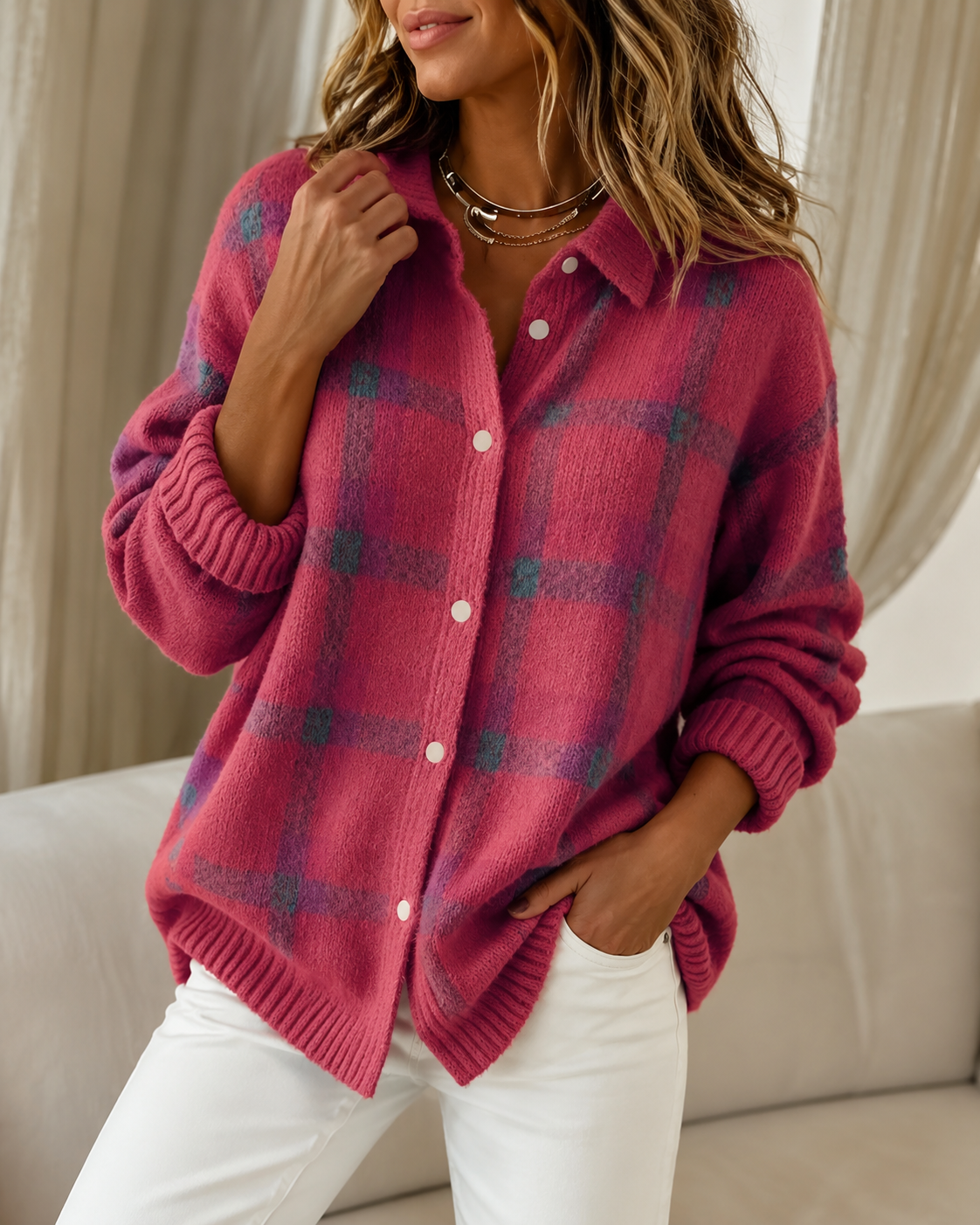 Liselotte | Plaid Cardigan with Long Sleeves
