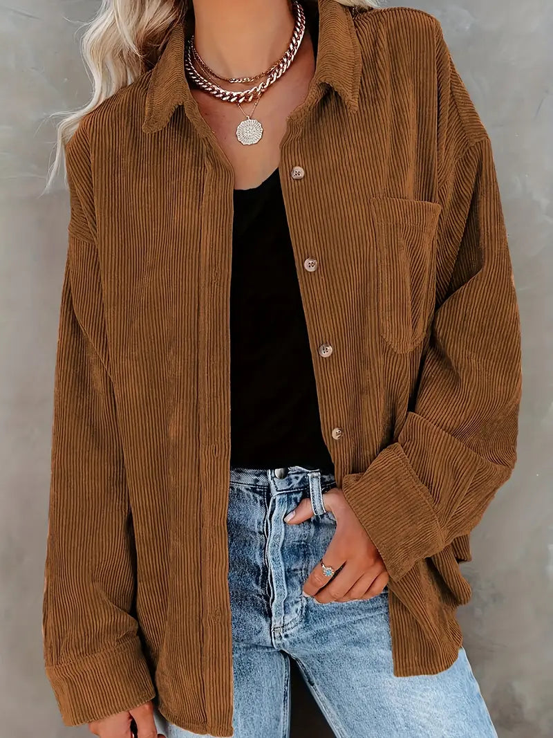 Irmela | Long Sleeve Button Front Corduroy Shirt