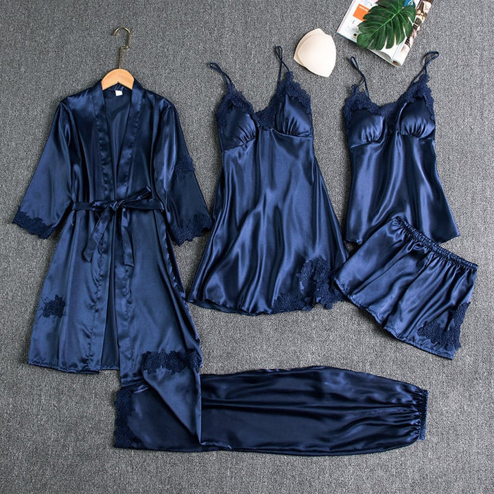 Noga | Satin Lace Five Piece Nightwear Set