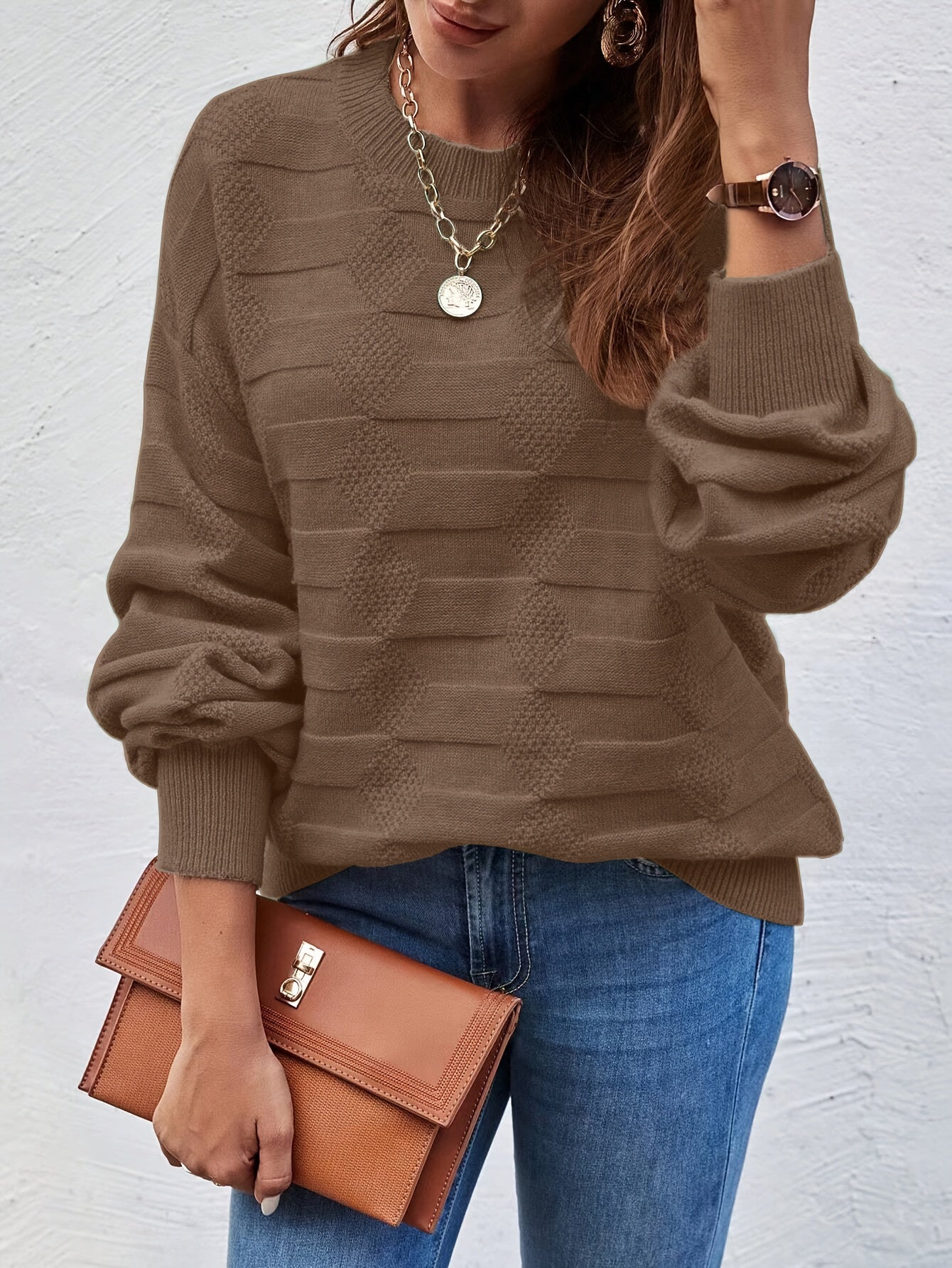 Annastina | Round Neck Textured Long Sleeve Sweater