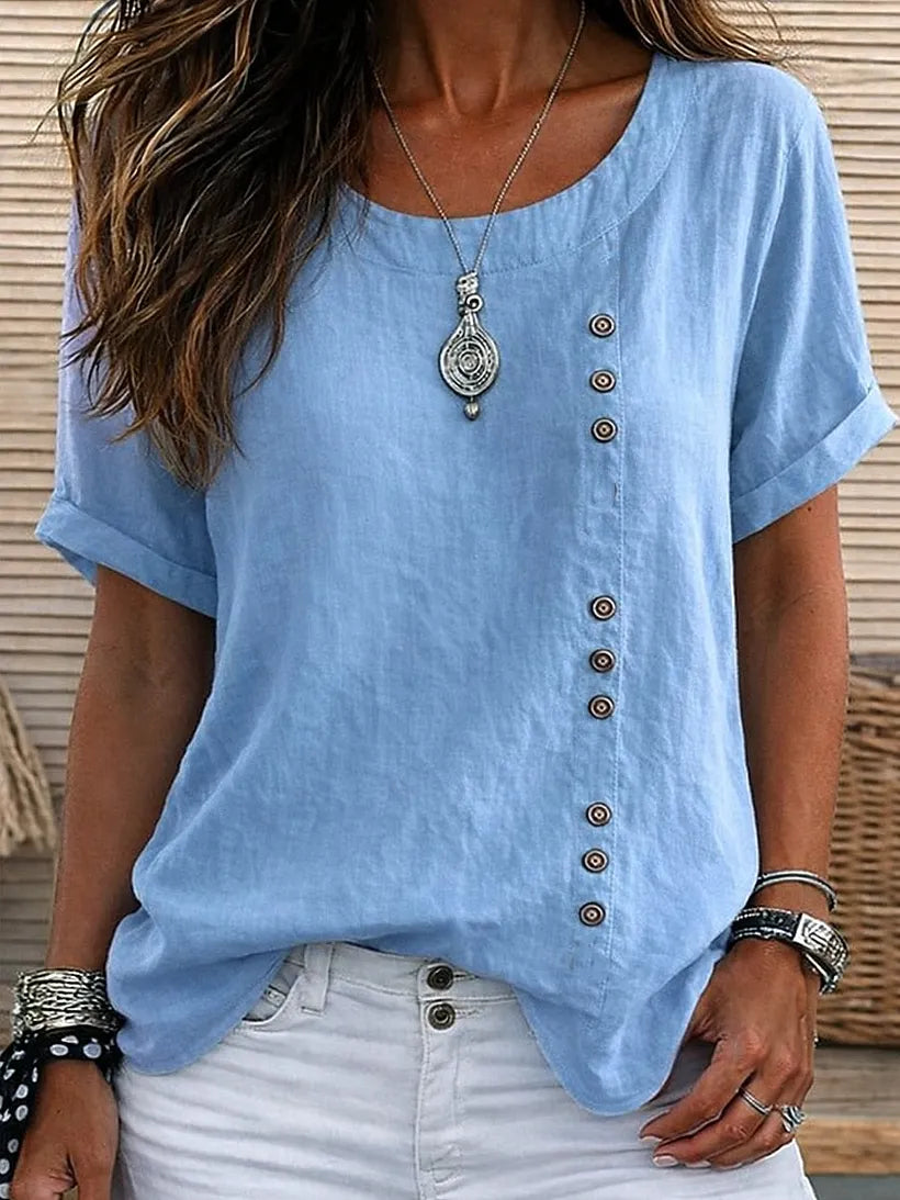 Mickale | Round Neck Button Detail Blouse