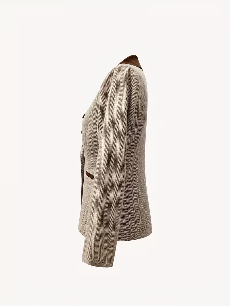 Yessica | Herringbone Notch Collar Blazer Jacket