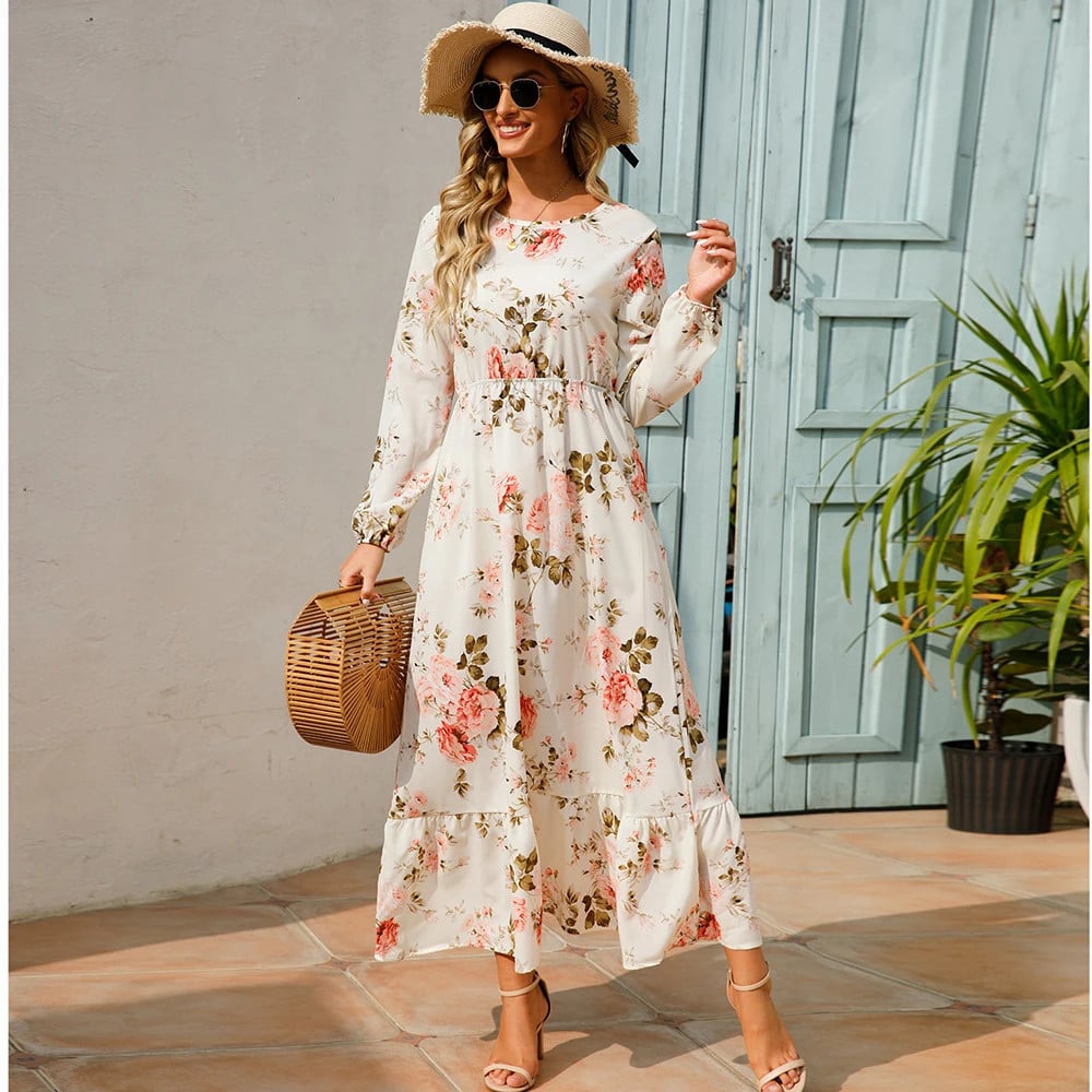 Trisha | Floral Print Maxi Dress Long Sleeves
