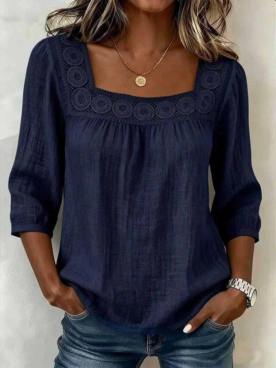 Nozomi | Square Neck Lace Trim Blouse