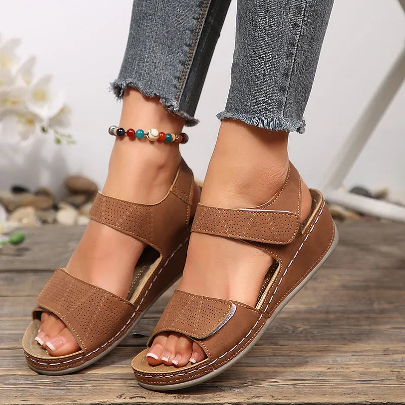 Tanaeva | Velcro Wedge Sandals With Open Toe