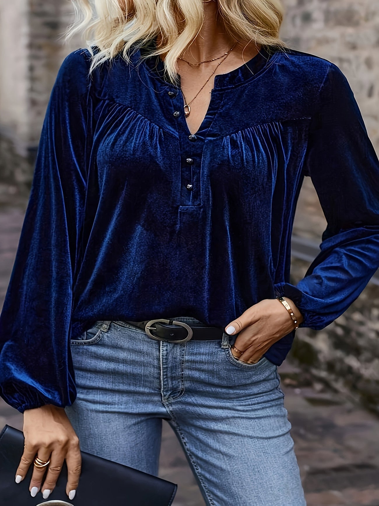 Ramina | Long Sleeve Blouse with Gathered Yoke