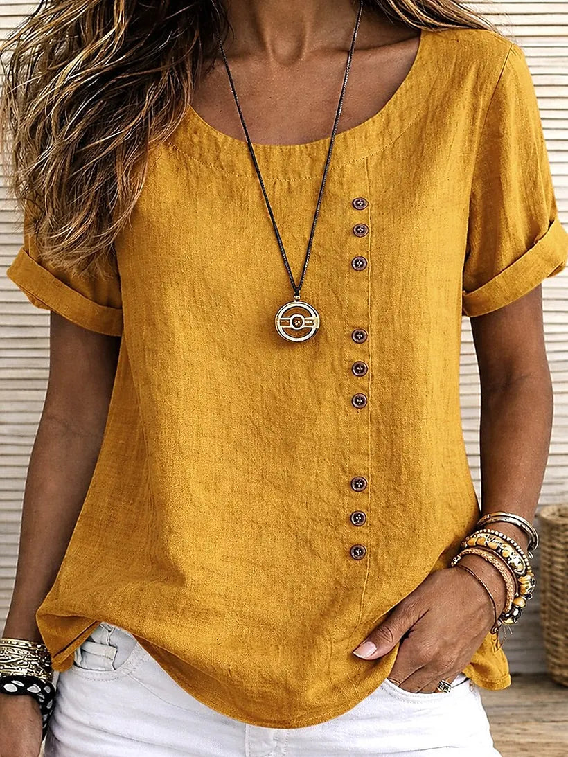 Mickale | Round Neck Button Detail Blouse