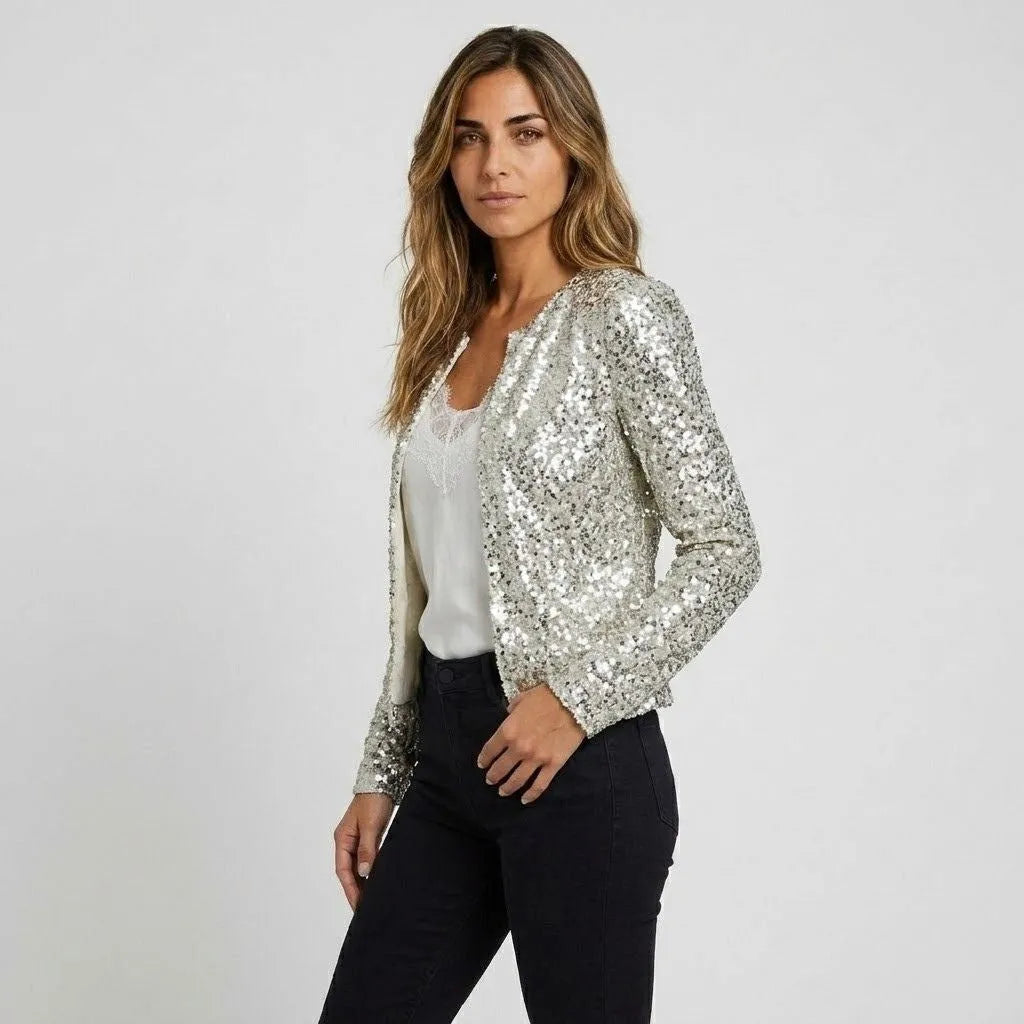 Amelia | Sequin Jacket with Open Front and Long Sleeves