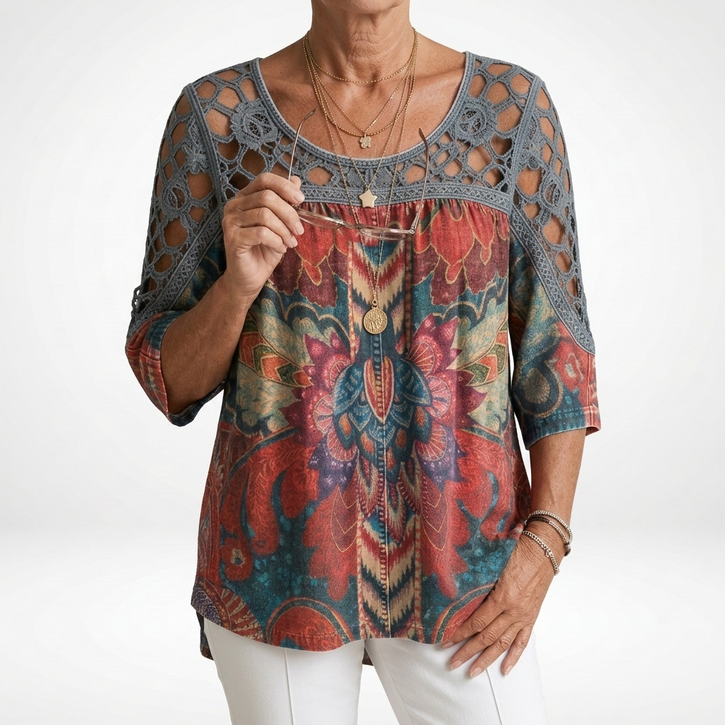 Steven | Crochet Shoulder Printed Tunic Top