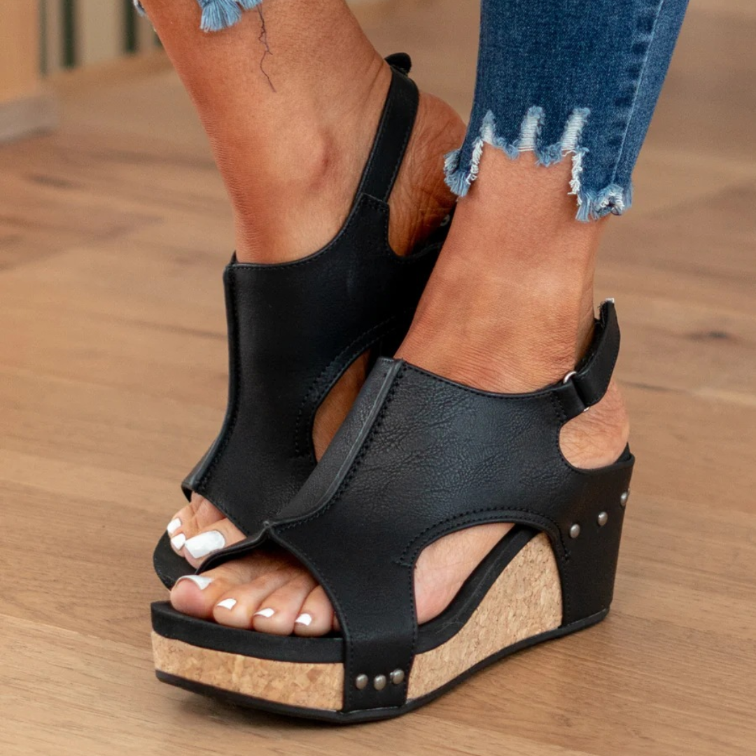 Makrina - Wedge Heel Open Toe Slingback Sandals