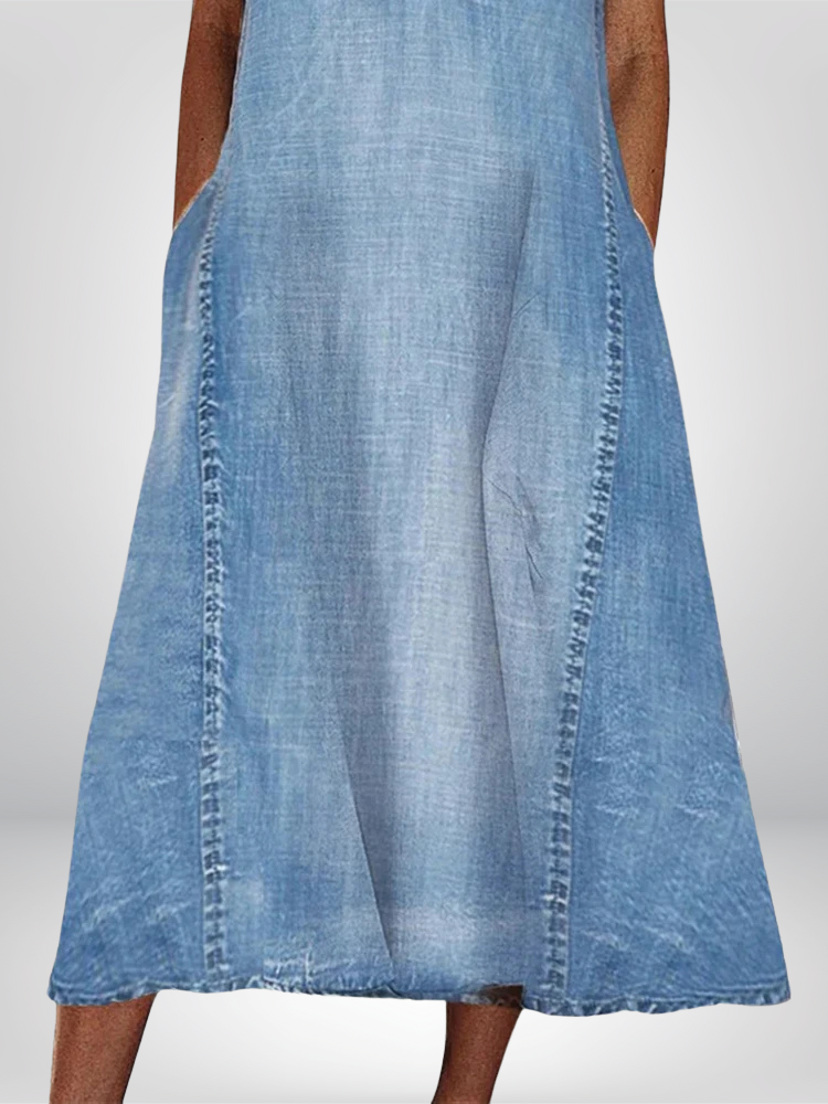 Renia | Sleeveless Blue Denim-Style Midi Dress