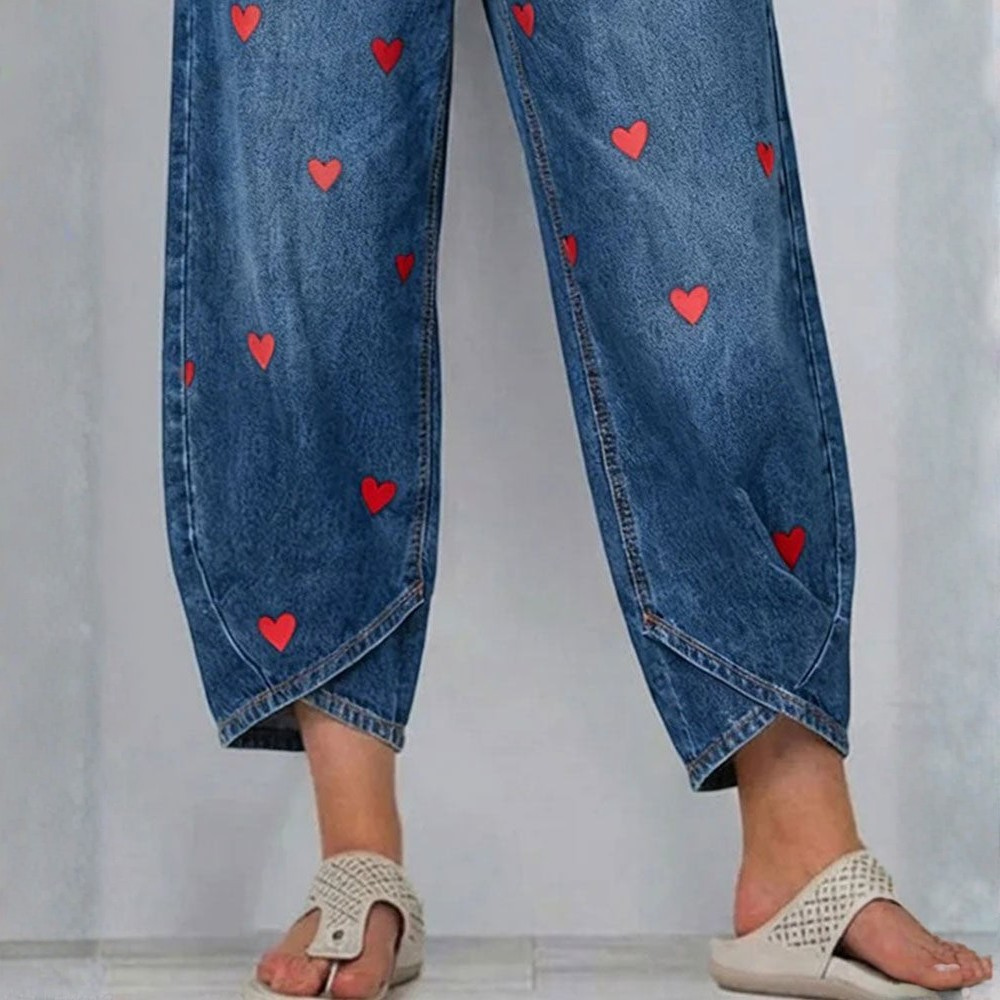 Raemaa | Heart Print Ankle Length Denim Trousers