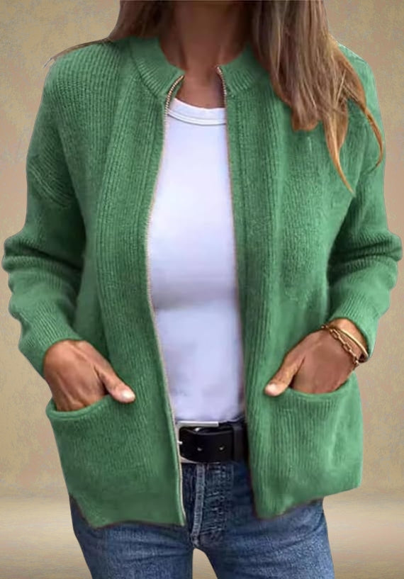 Marsha | Zip Front Ribbed Knit Cardigan