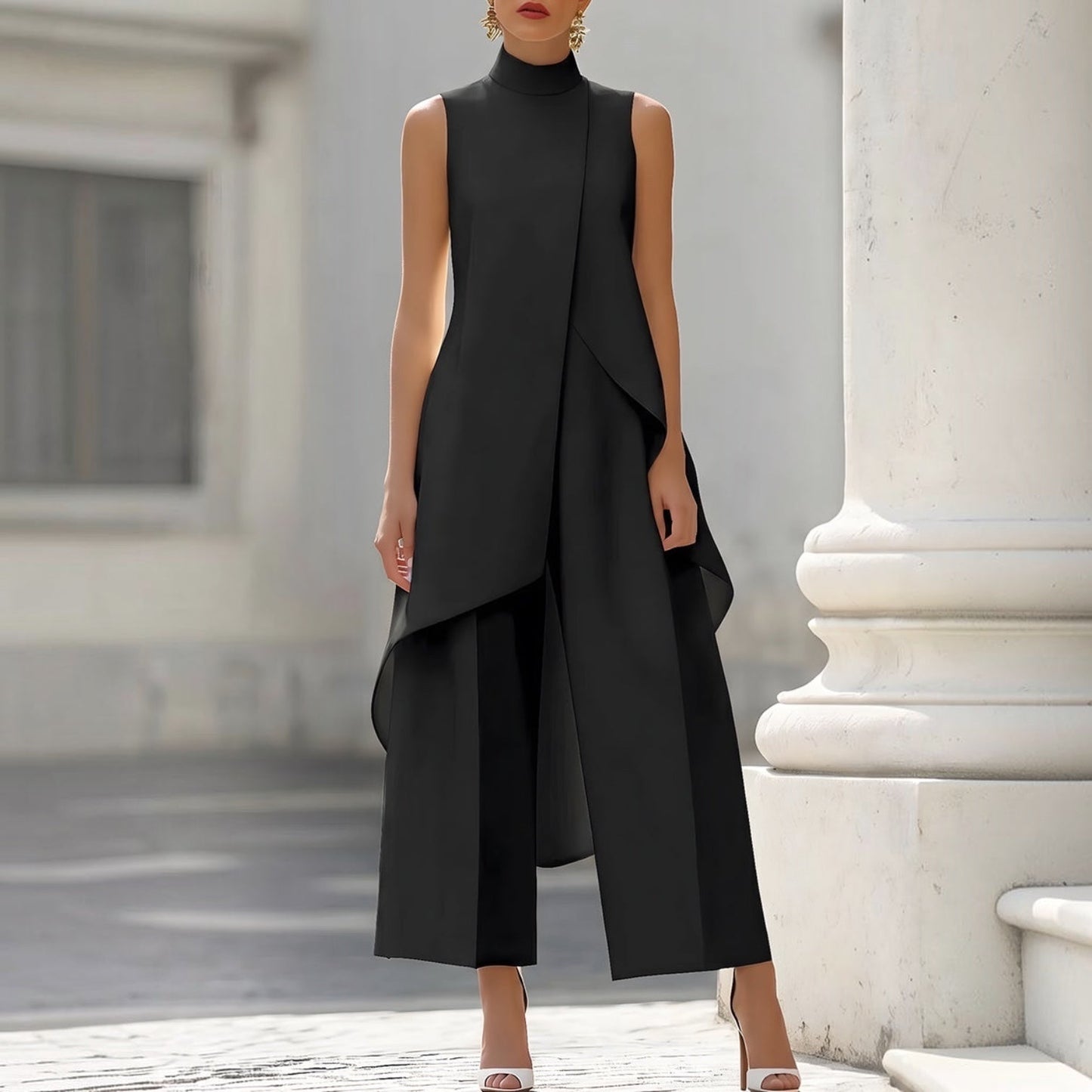 Maryam | Two Piece High Neck Draped Trouser Set