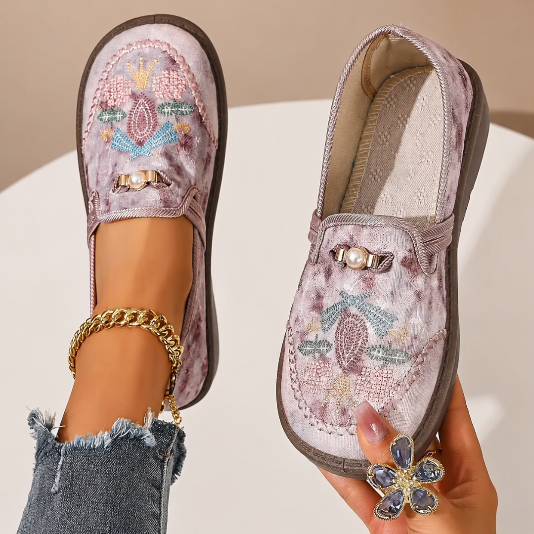 Adeyla | Loafers Floral Embroidered Slip On Shoes