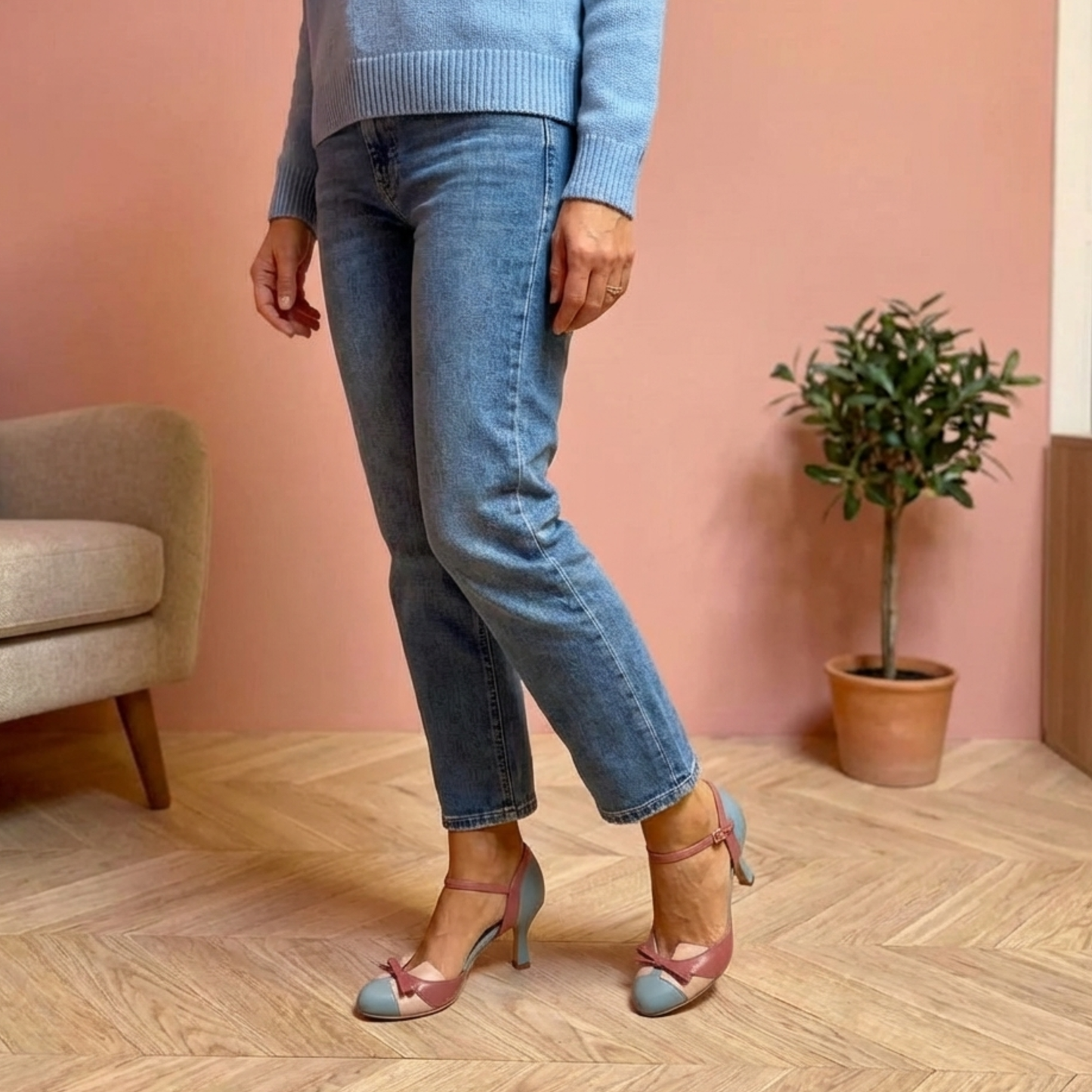 Janet | Colour Block Bow Strap Heels