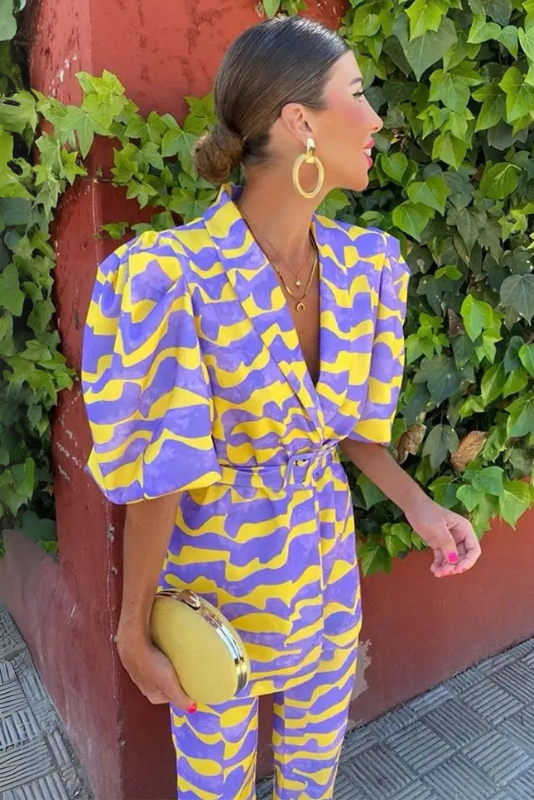 Missy | Printed Puff Sleeve Belted Trouser Co-ord