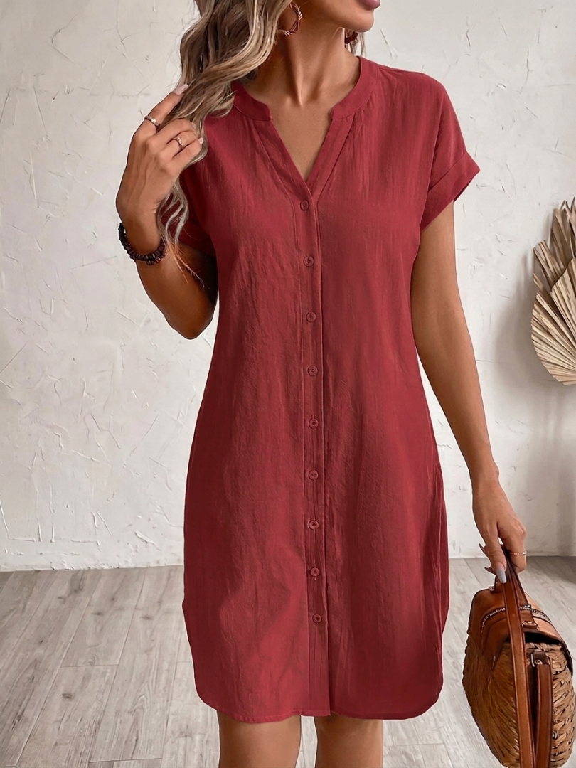 Khalela | Button Front Short Sleeve Shirt Dress