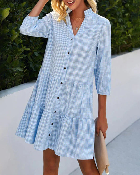 Josie | Tiered Gingham Button Front Midi Dress