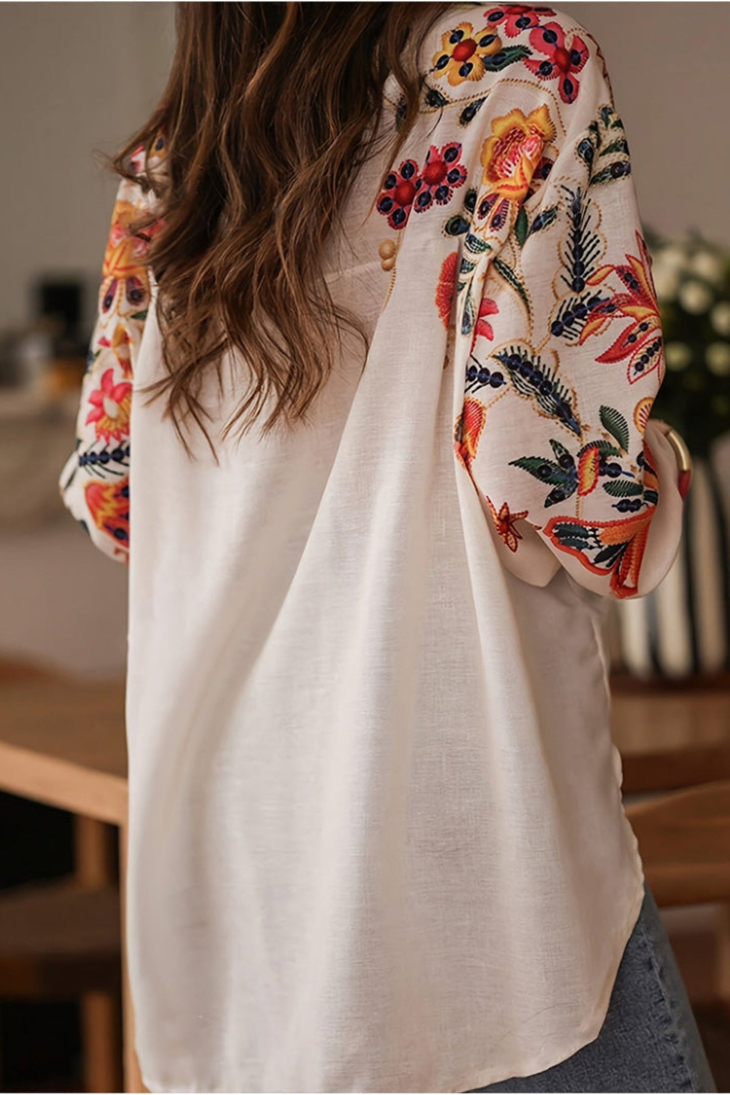Mariluna | Floral Print Long Sleeve Shirt Blouse
