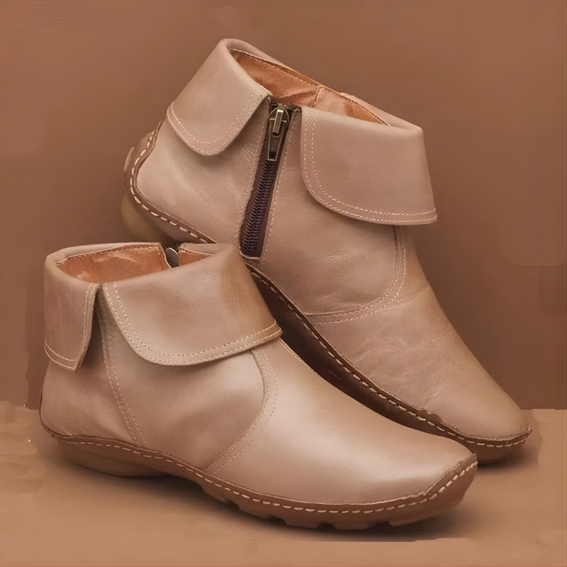 Doorthy | Zip Ankle Boots Fold Collar