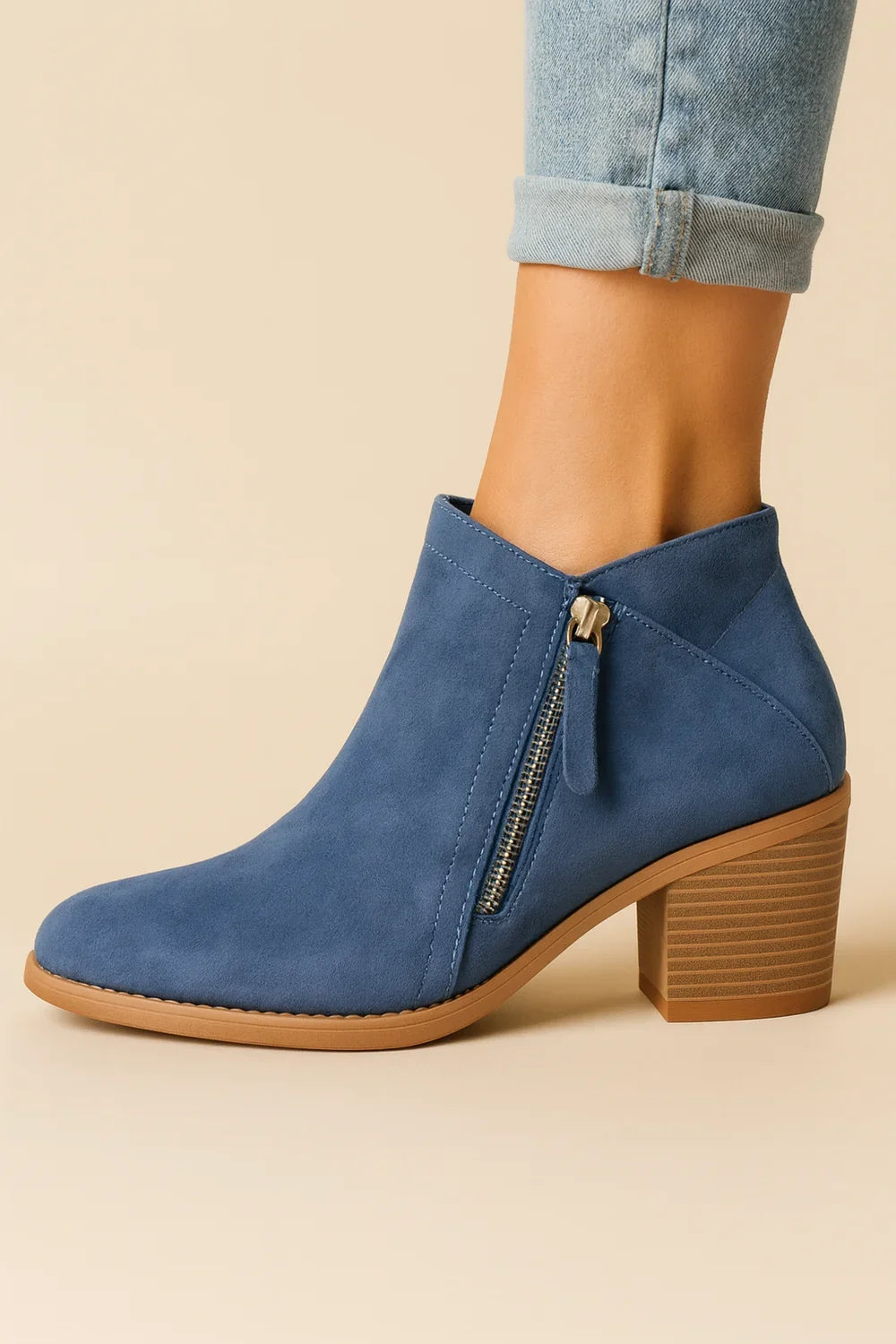 Krista | Ankle Boots Side Zip Block Heel Suede-Style