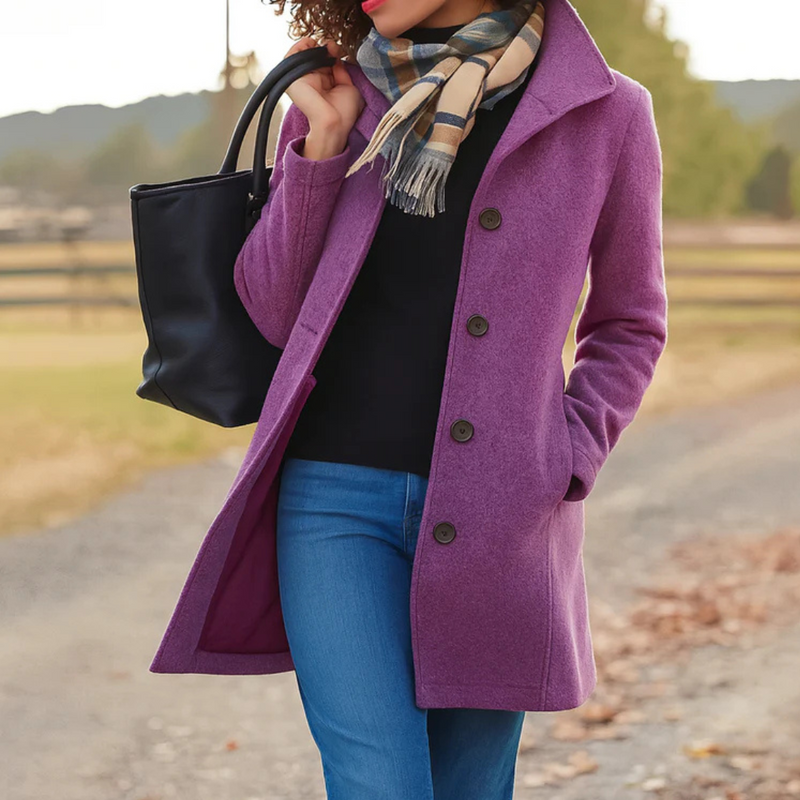 Quendra | Long Sleeve Button Front Mid-Length Coat