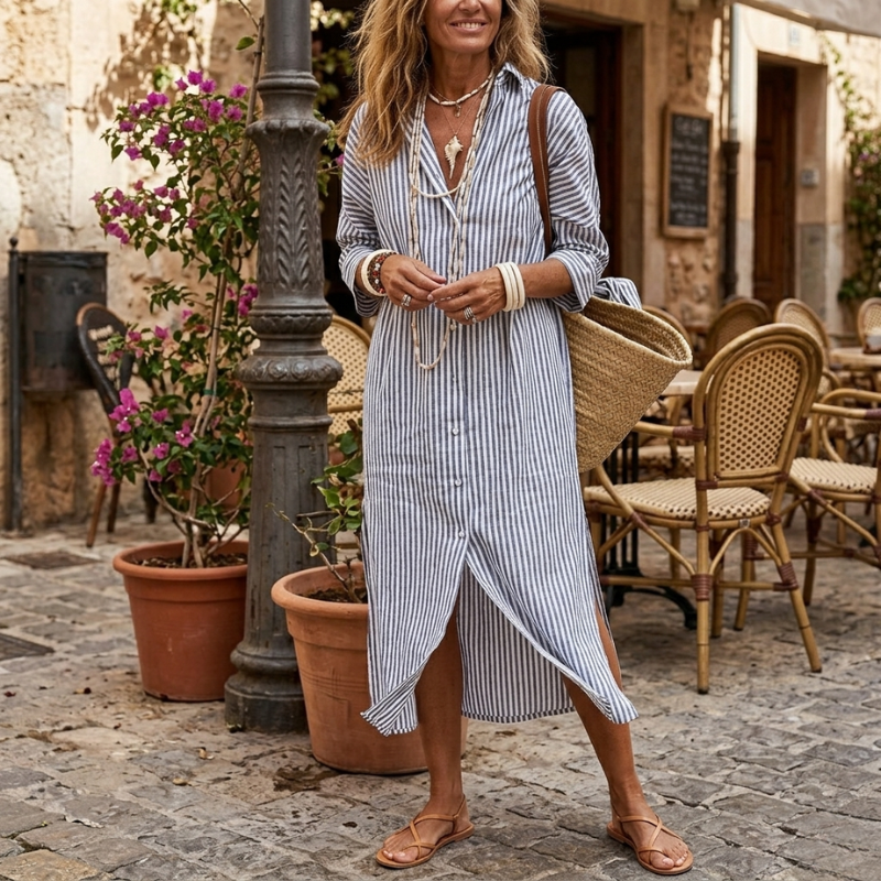 Hermien | Shirt Dress with Stripes and Three-Quarter Sleeves