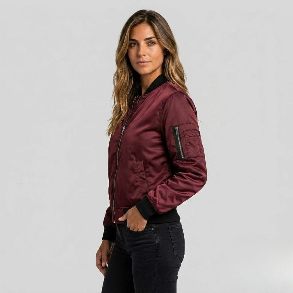 Sheila | Bomber Jacket with Zipper and Ribbed Trim