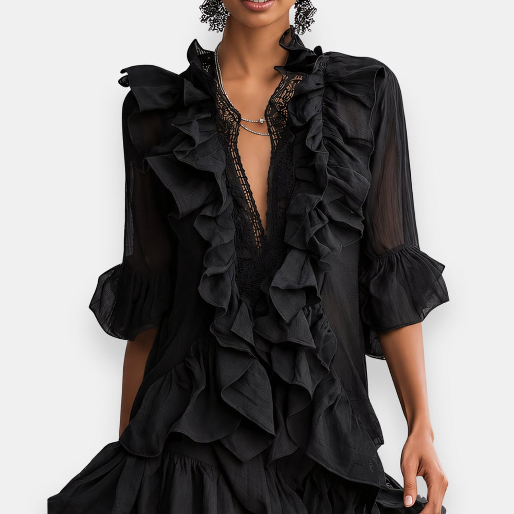 Lussina | Mini Dress with Ruffles and Sheer Sleeves