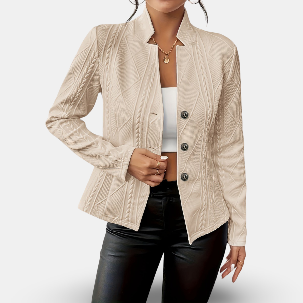 Lynn | Blazer Long Sleeve Textured Button Front