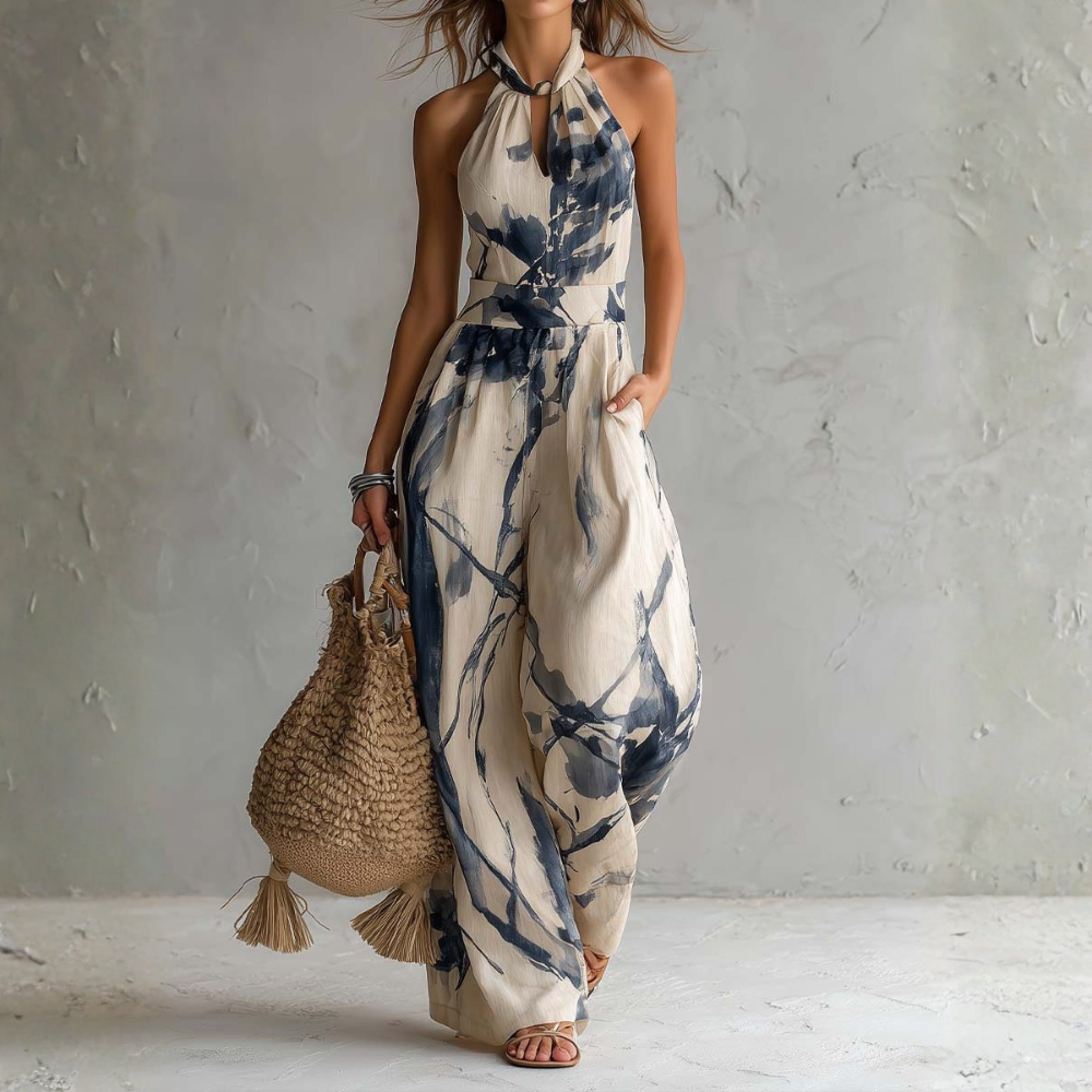 Symia | Halterneck Printed Wide Leg Jumpsuit