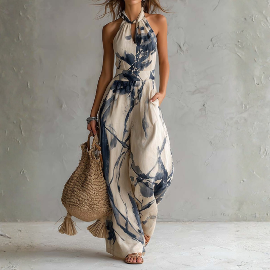 Symia | Halterneck Printed Wide Leg Jumpsuit