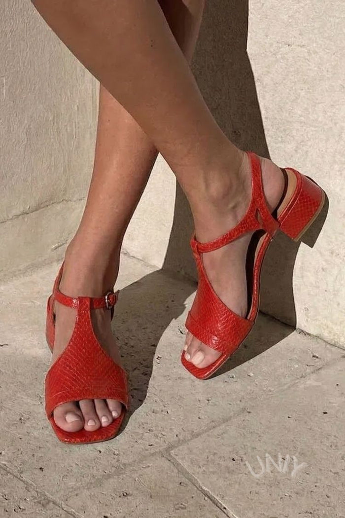 Jalecia | Square Toe T Strap Block Heel Sandals