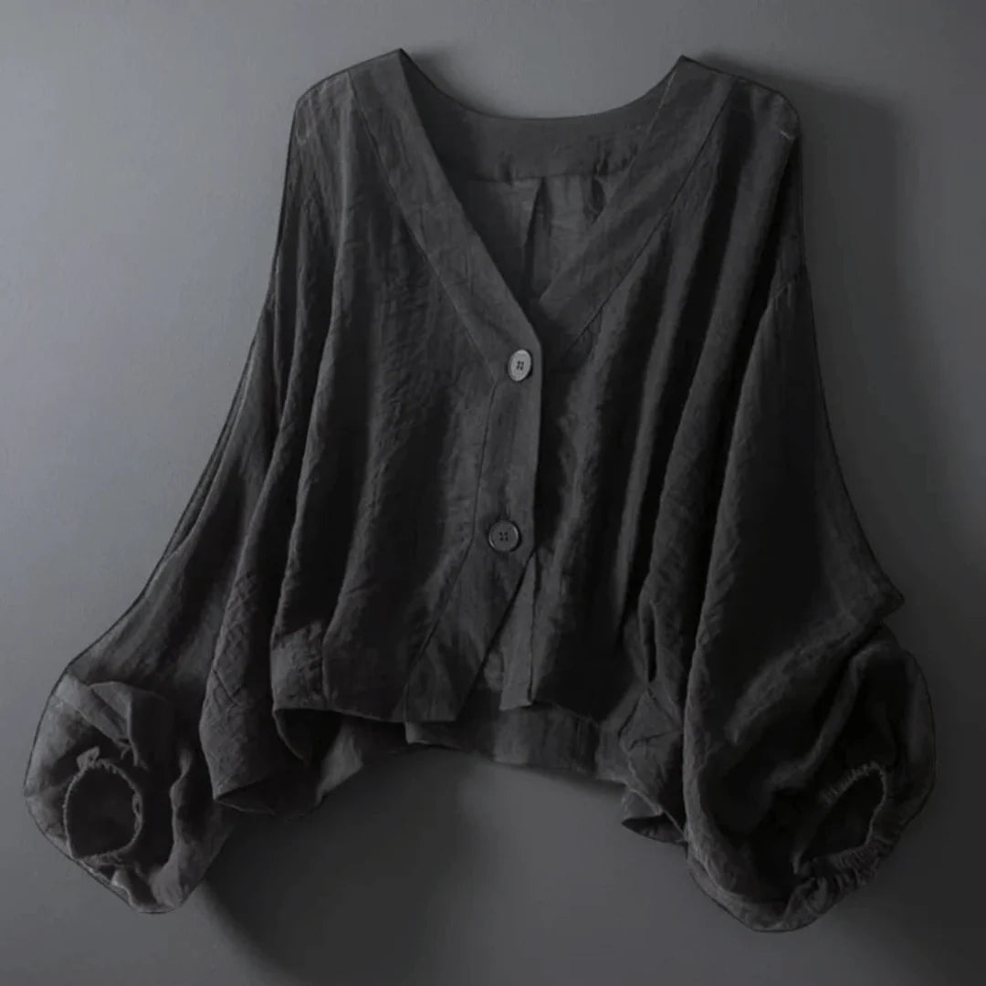 Comatize | V Neck Button Sleeve Blouse