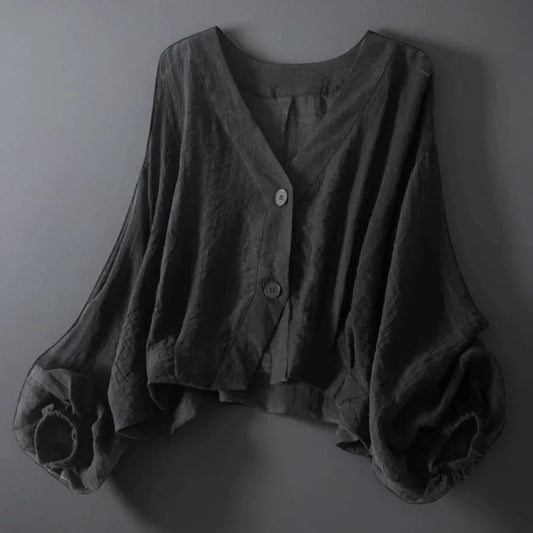 Comatize | V Neck Button Sleeve Blouse