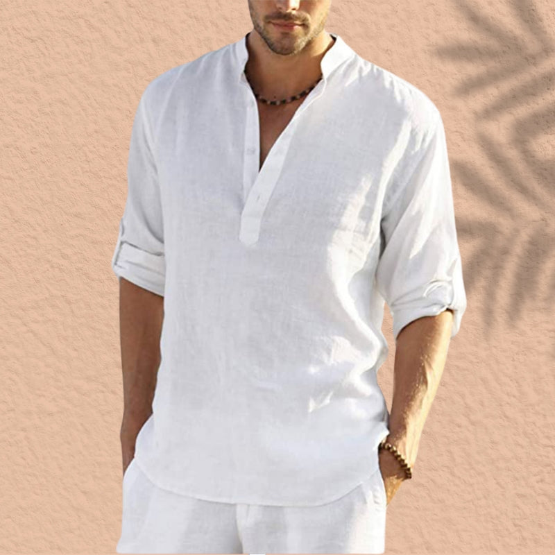 Abdeslam | Linen Henley Long Sleeve Shirt