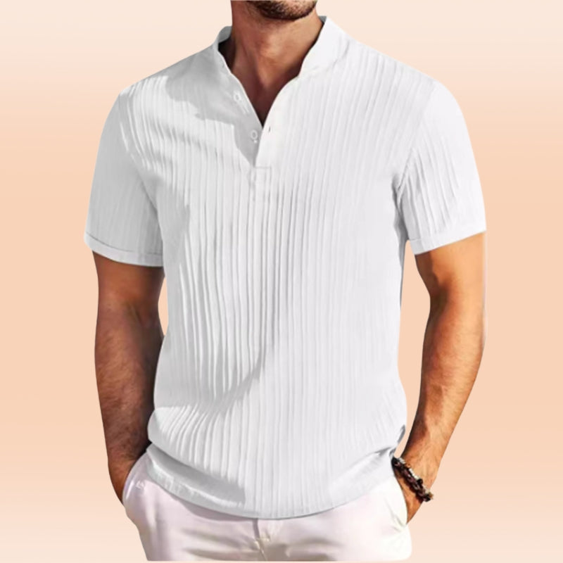 Estevez | Short Sleeve Ribbed Henley T-Shirt