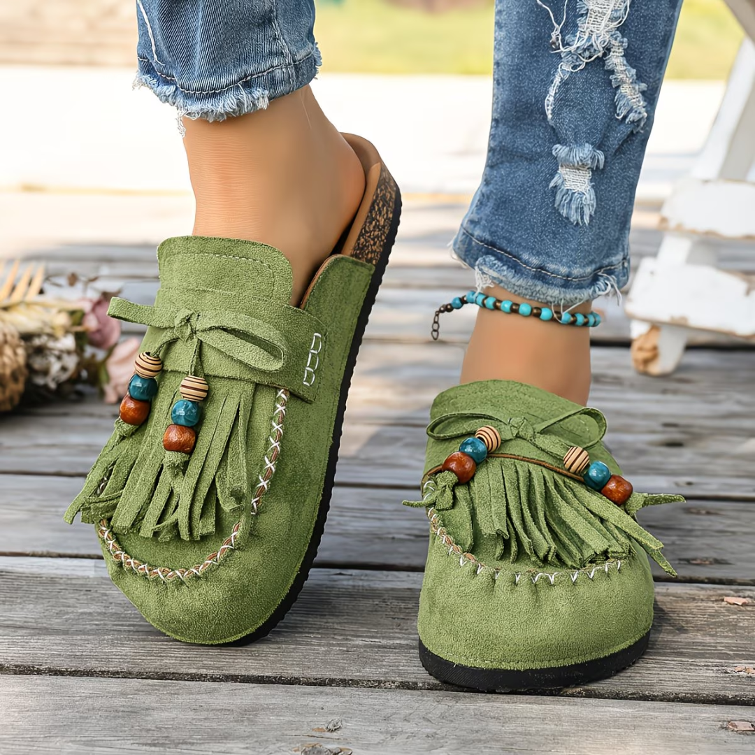 Mehra - Tassel Fringe Slip On Mules