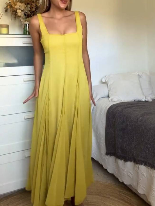 Solmaz | Yellow Square Neck Strap Maxi Dress