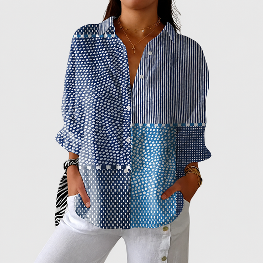 Anerilalina | Patchwork Printed Blouse in Blue Tones