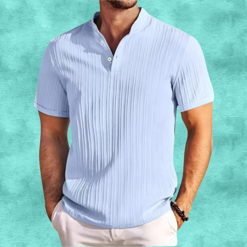 Tomasz | Short Sleeve Ribbed Grandad Collar Shirt