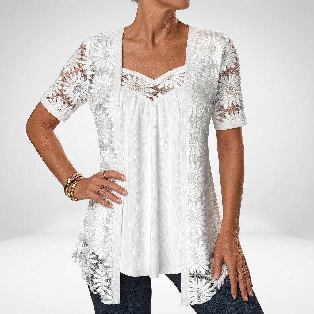 Linnia | Floral Lace Short Sleeve Tunic Top